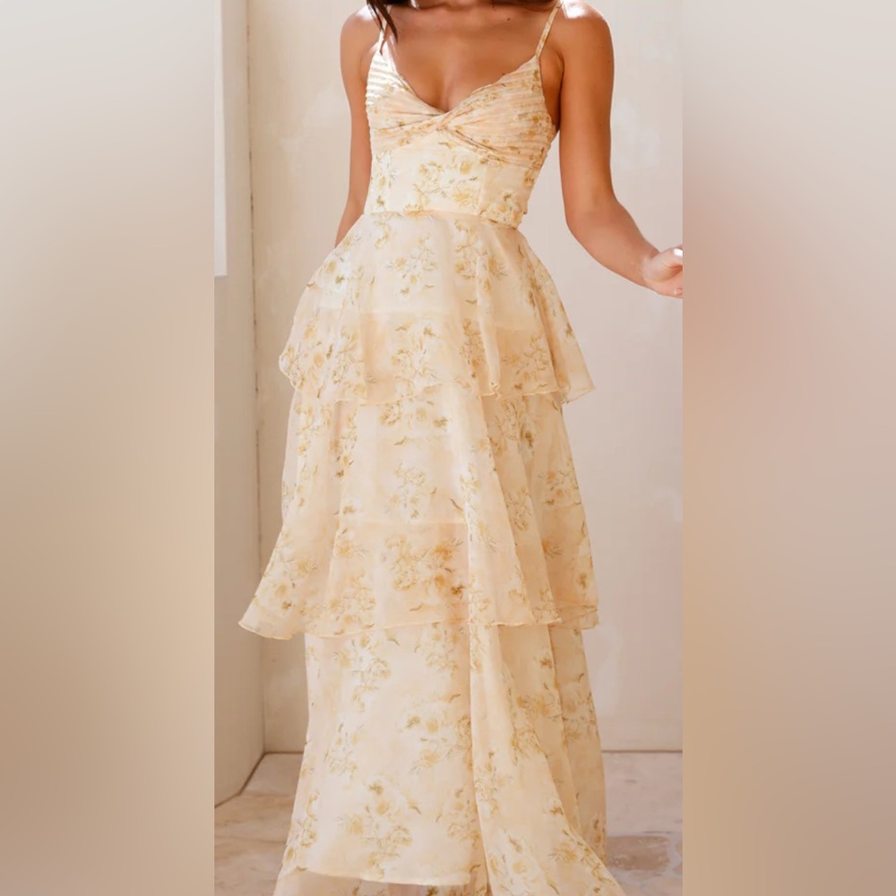 Yellow Floral Maxi Dress with Ruffled Tiers